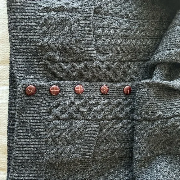 Dark Gray Blarney Woollen Mills Pure New Wool Cardigan Sweater Large - Picture 6 of 12